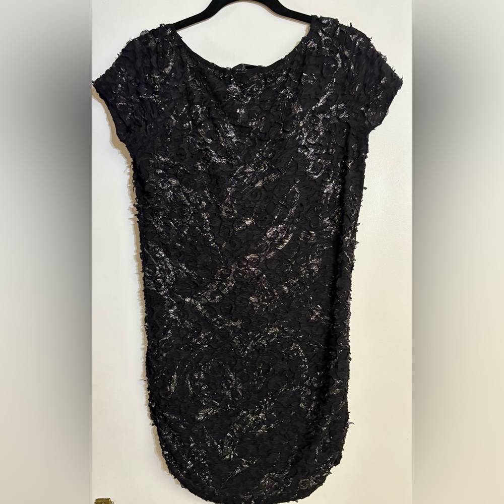 Bedo Chic Black Fuzzy Sheer Metallic Dress